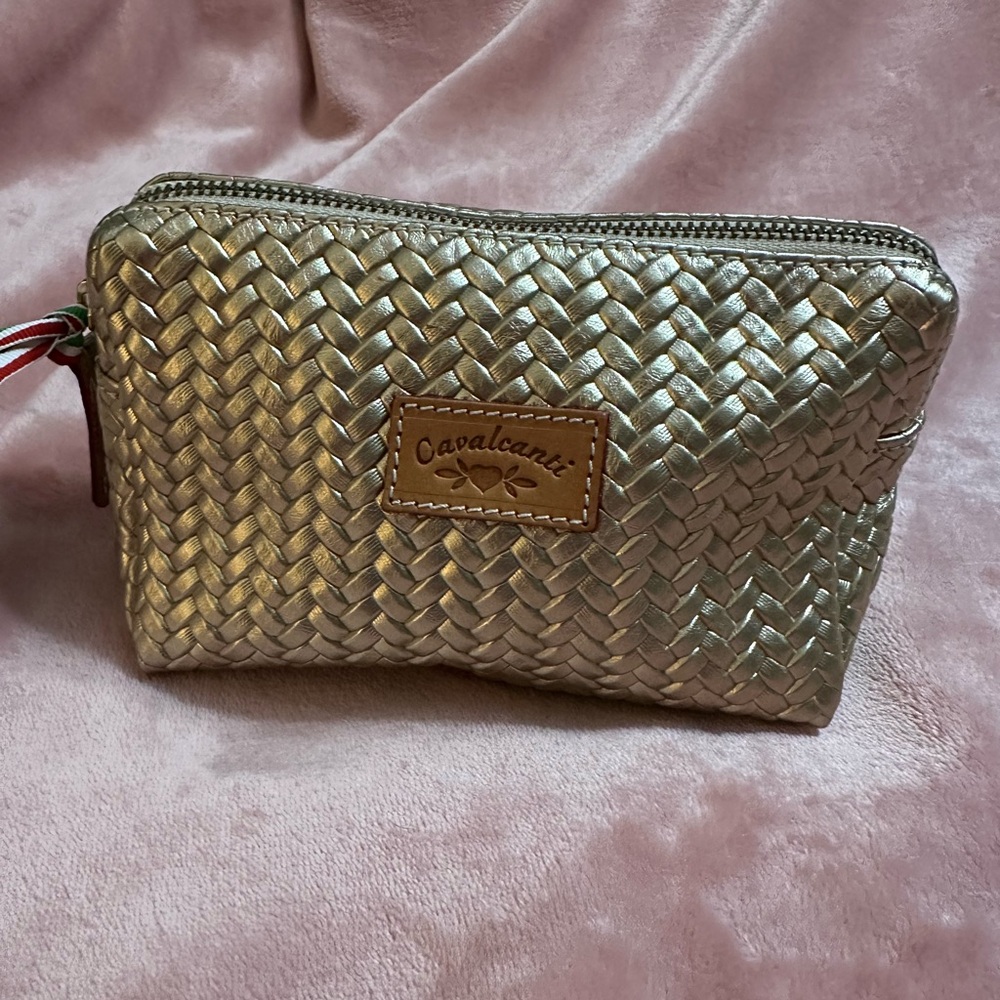 NEW Cavalcanti Genuine Leather Gold Woven Women's Cosmetic Bag, Style 02BCS
